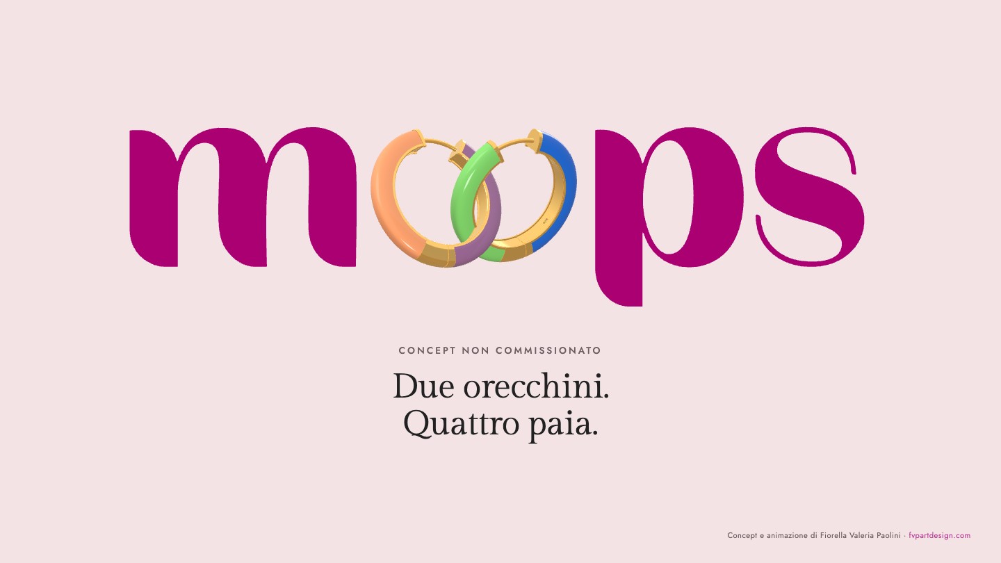 Gli orecchini diventano le due o di MOOPS con le lettere m e ps ai lati